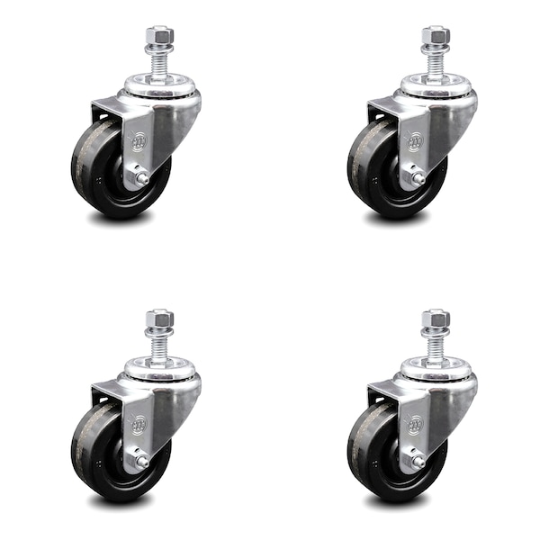 3.5 Inch Phenolic Wheel Swivel 1/2 Inch Threaded Stem Caster Set